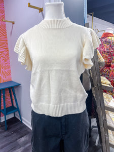 Ivory Ruffle Sleeveless Sweater