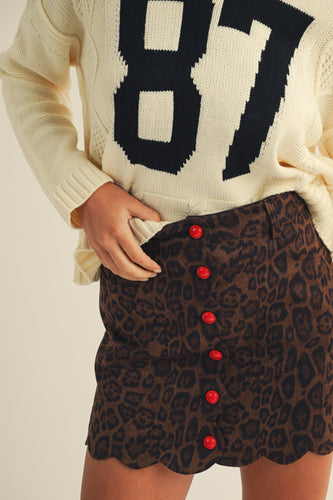 Leopard Suede Vintage Button Skirt