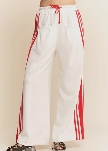 White Varsity Striped Sweat Pants