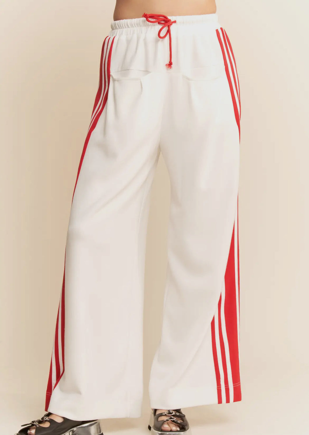 White Varsity Striped Sweat Pants