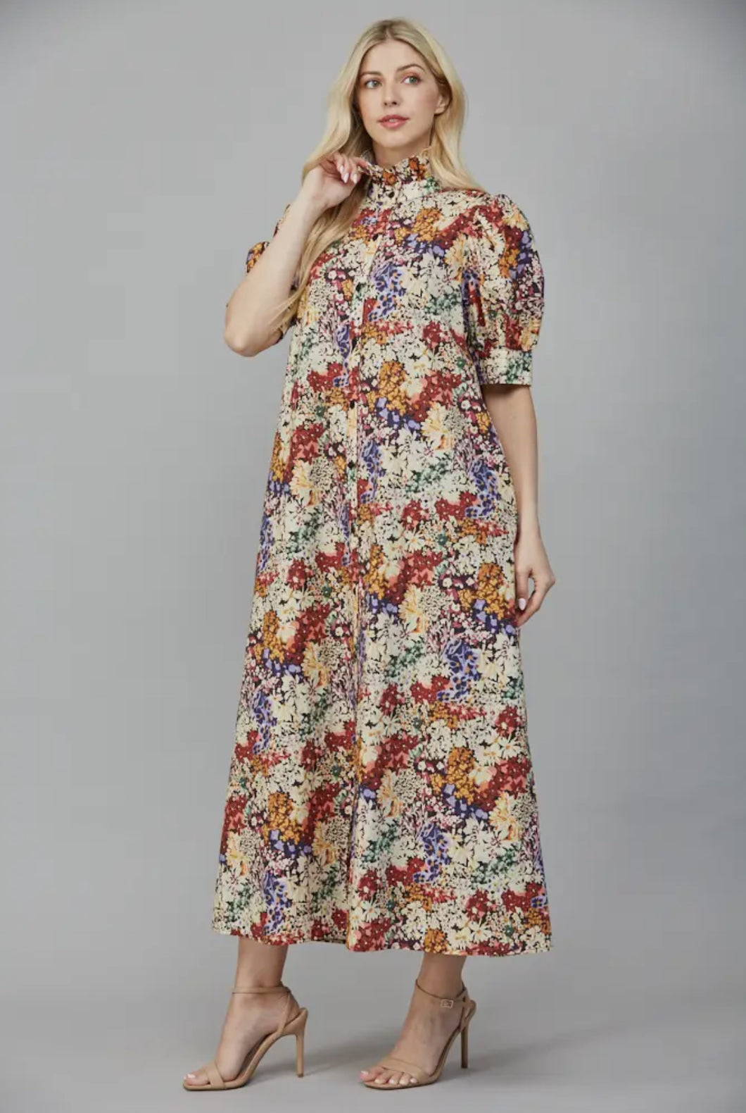 Poplin Ruffled Midi Dress