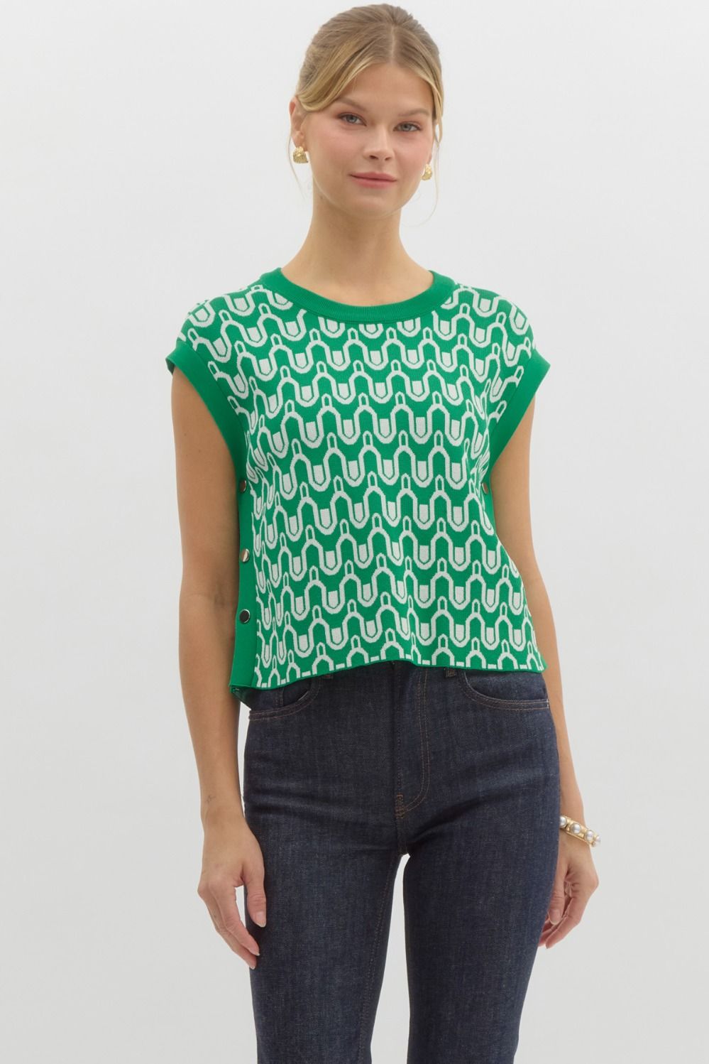 Cream Detail Sweater Green