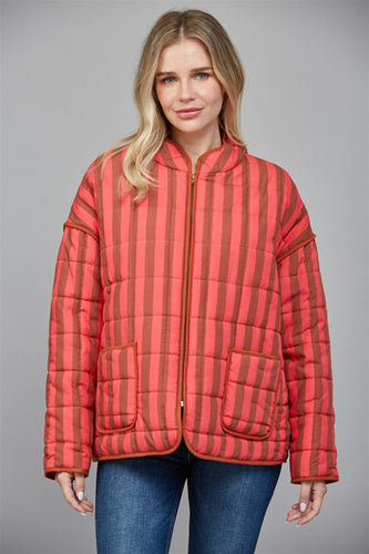 Coral Striped Quilted Jacket