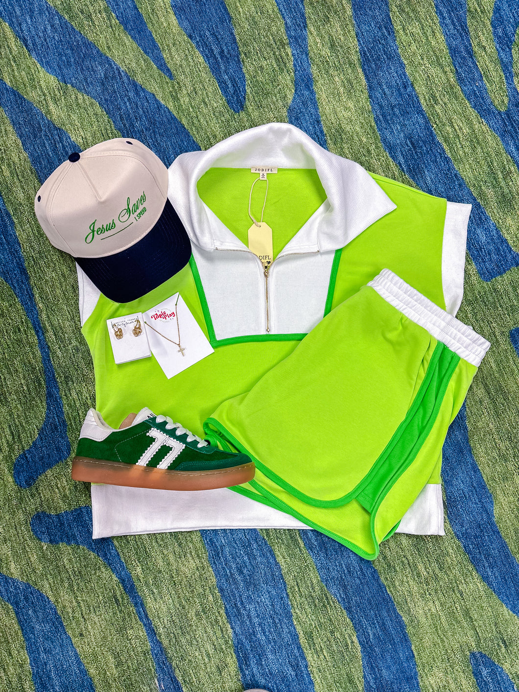 Chandler Zip Top Shorts Set Lime
