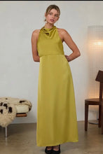 Load image into Gallery viewer, Chartreuse Halter Satin Maxi