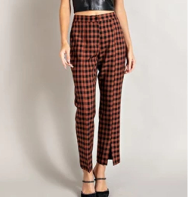 Terracotta Plaid Ankle Pants