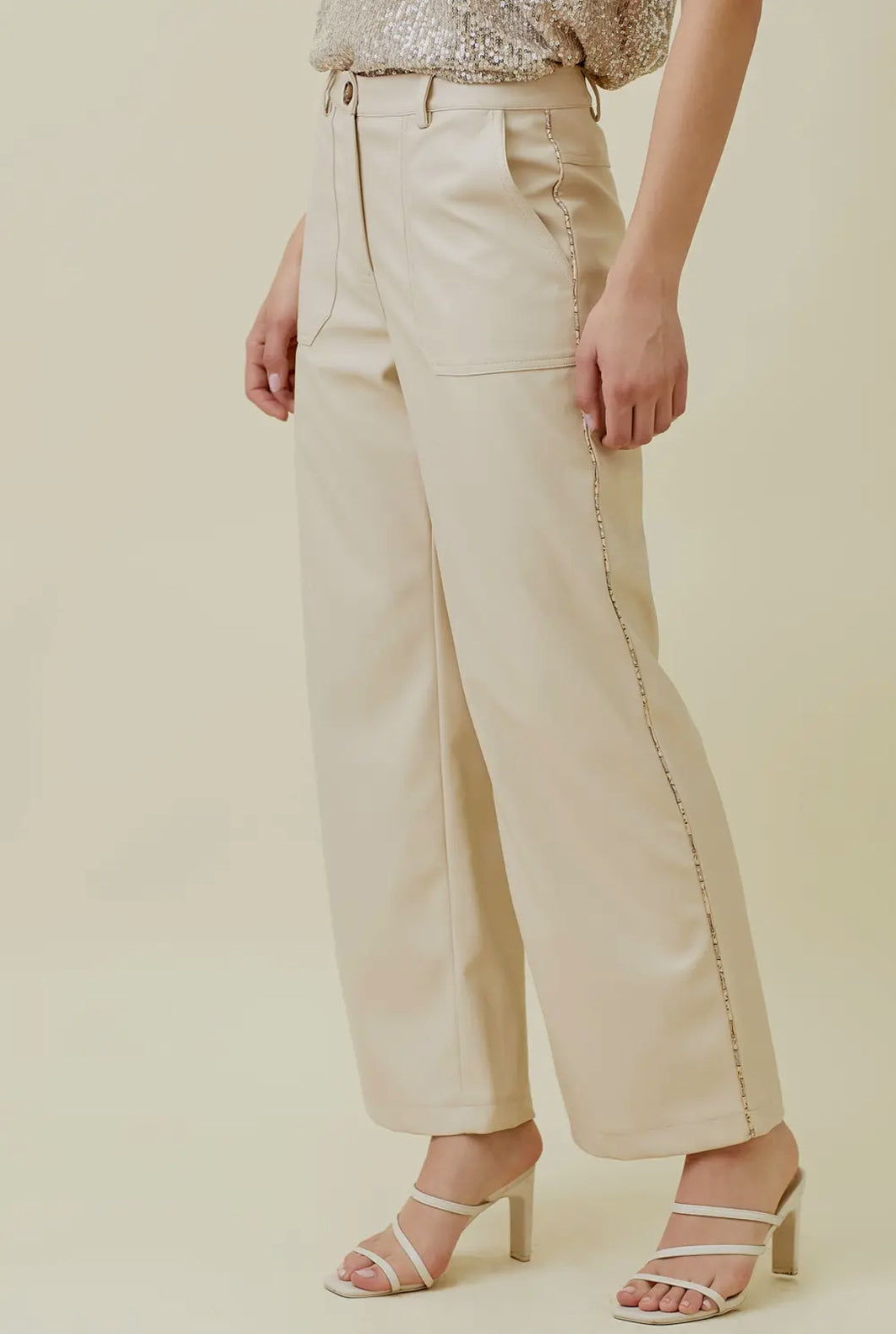 Cream Pleather Pants