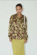 Load image into Gallery viewer, Brown Chartreuse Rose Satin Shirt