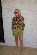 Load image into Gallery viewer, Brown Chartreuse Rose Satin Shirt