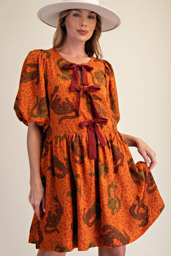 Dried Apricot Bubble Sleeve Dress