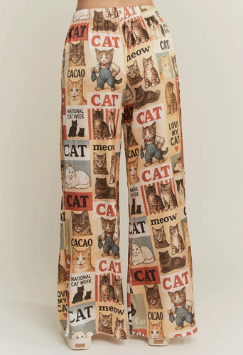 Cat Collage Wide Leg Pants