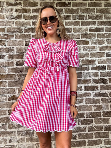 Fuchsia Plaid Bow Dress