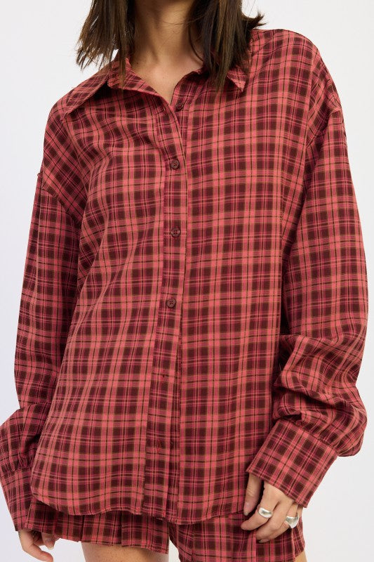 Classic Fall Button Down Brown/Pink