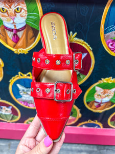 Usual Red Silver Buckle Flats