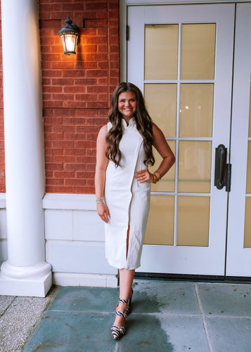 Ivory Collared Denim Dress