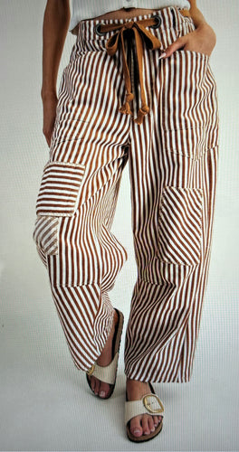 Caramel Striped Patch Detail Pants