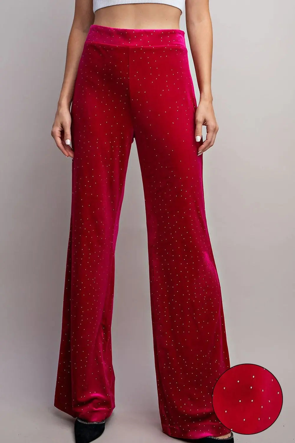 Hot Pink Velvet Rhinestone Pants