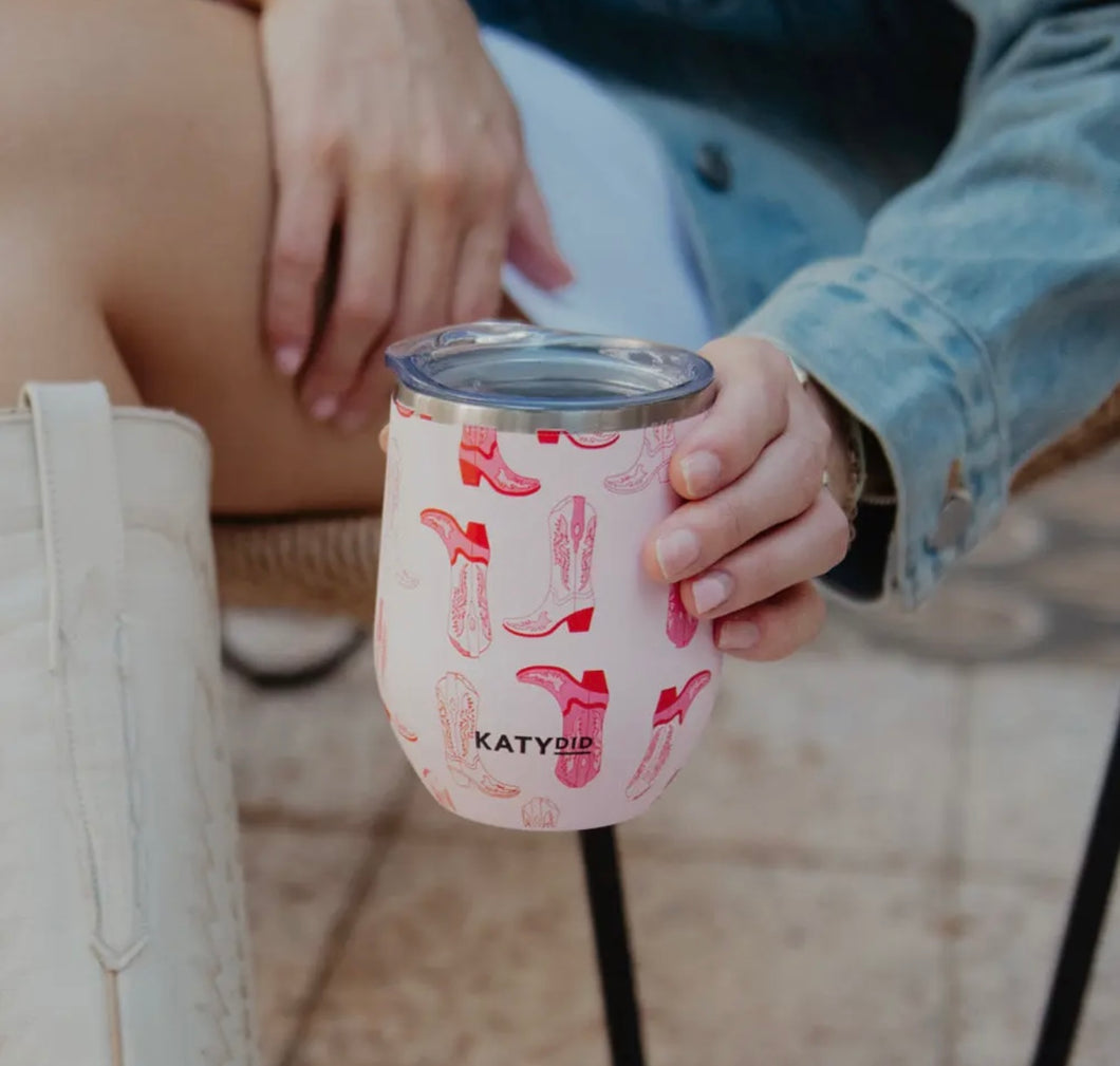 Pink Western Boots Wine Tumbler