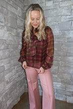 Load image into Gallery viewer, Chic Plaid Long Sleeve Blouse Brown