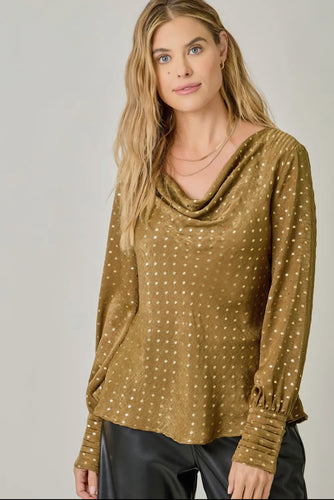 Cowl Neck Embellished Blouse Cappuccino