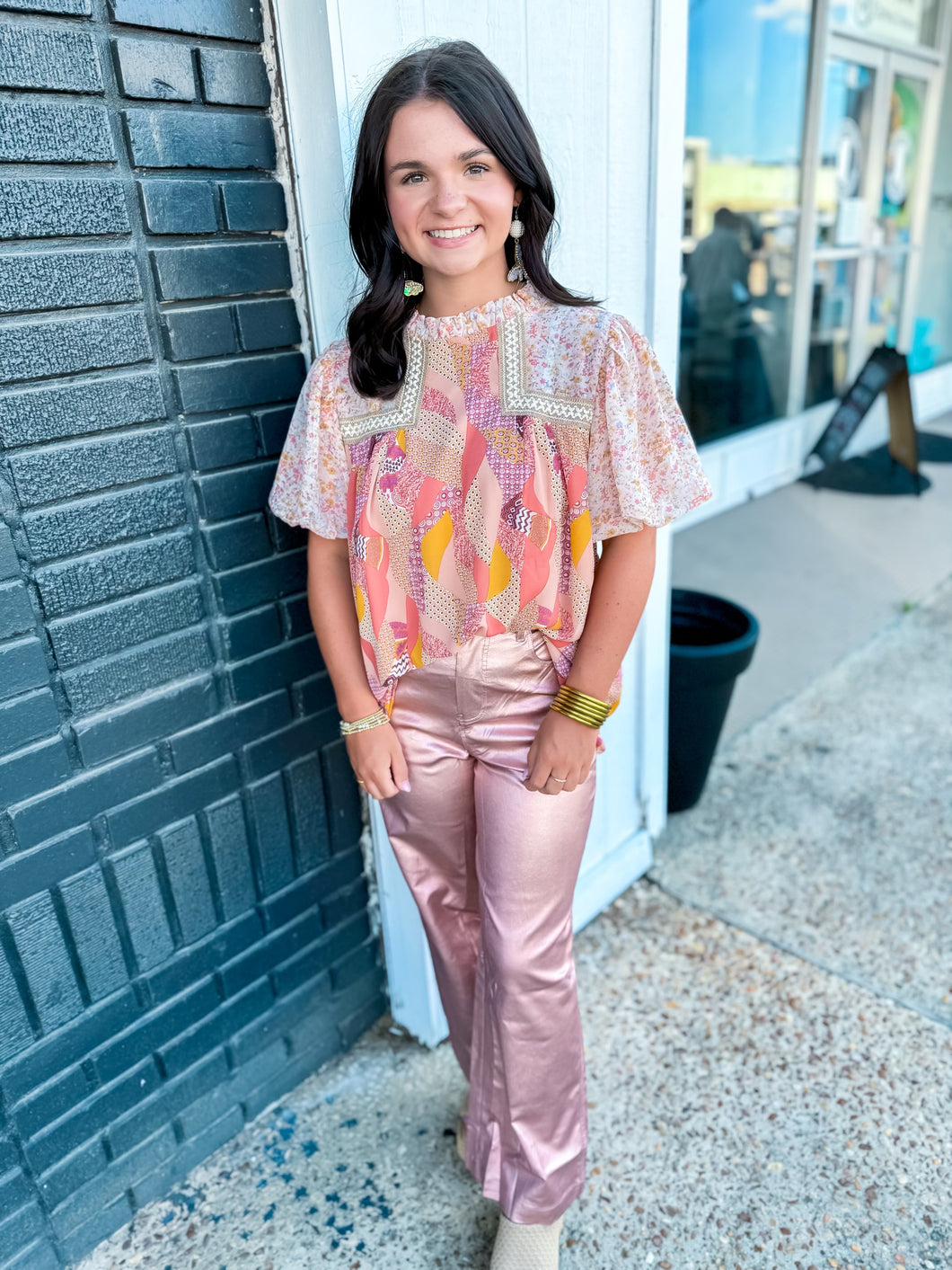 Metallic Wide Leg Pants Rose