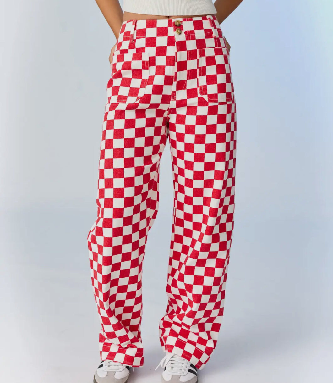 Demi Check Pants Red