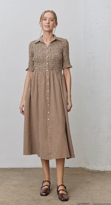 Gingham Button Midi