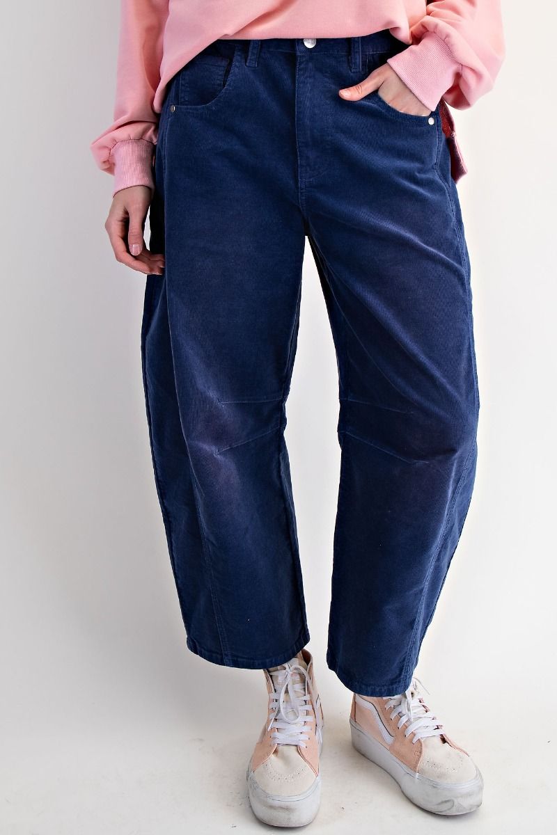 Sapphire Blue Corduroy Barrel Pants