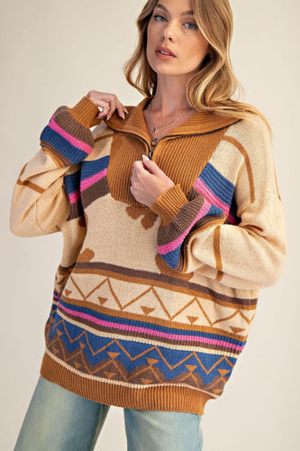 Mocha Multi Color Sweater