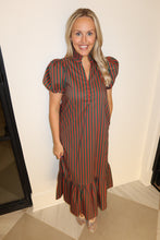 Load image into Gallery viewer, Rust Green Striped Midi