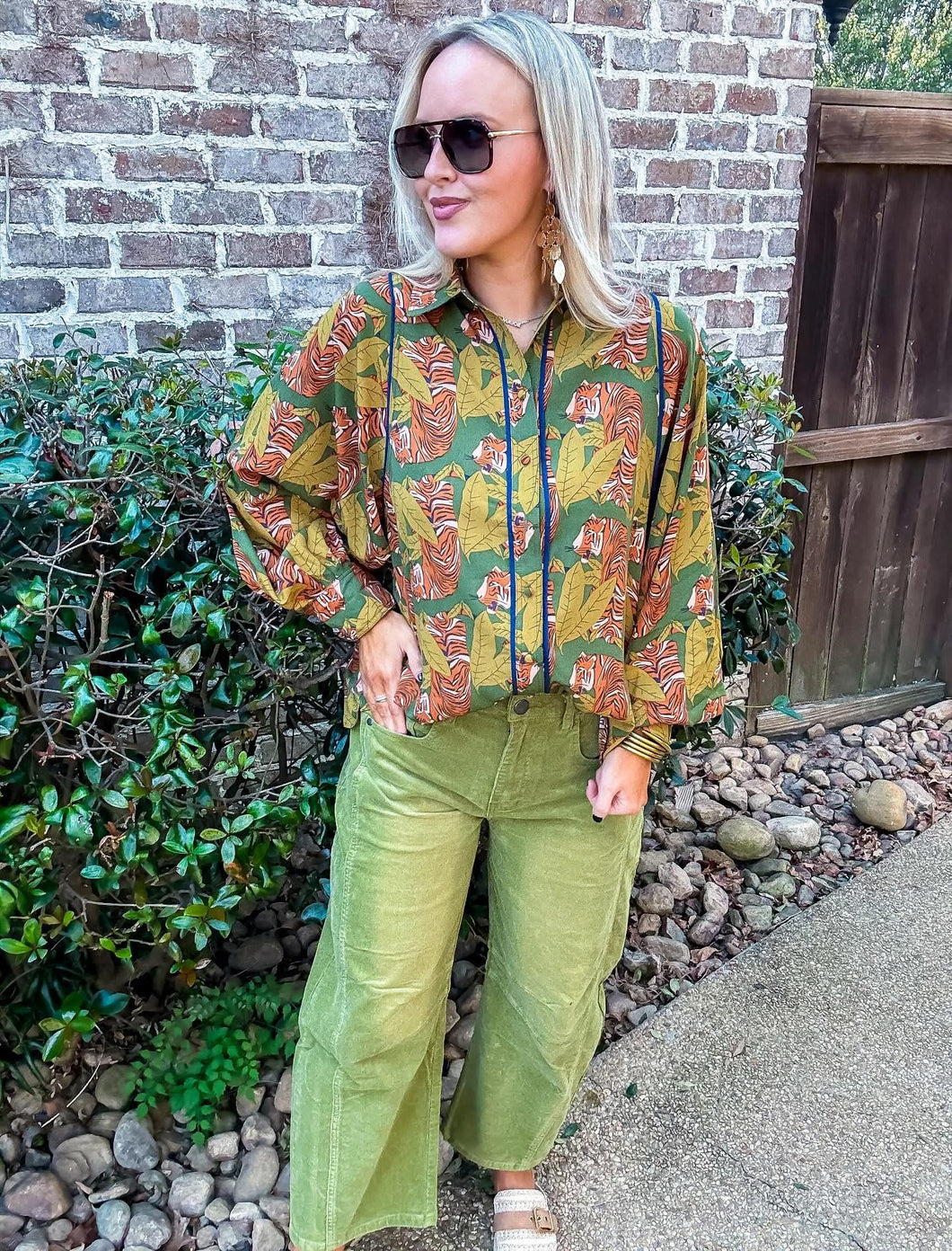 Olive Green Corduroy Barrel Pants