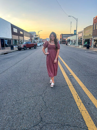Desert Rose Puff Sleeve Midi Dress
