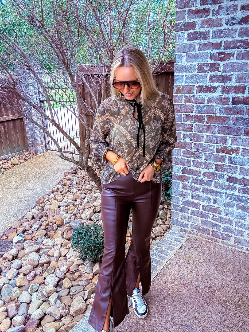 Flare Leather Pants Coffee