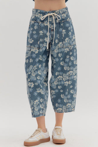 Floral Denim Barrel Jeans