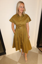 Load image into Gallery viewer, Olive Belted Midi Dres
