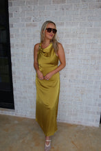 Load image into Gallery viewer, Chartreuse Halter Satin Maxi