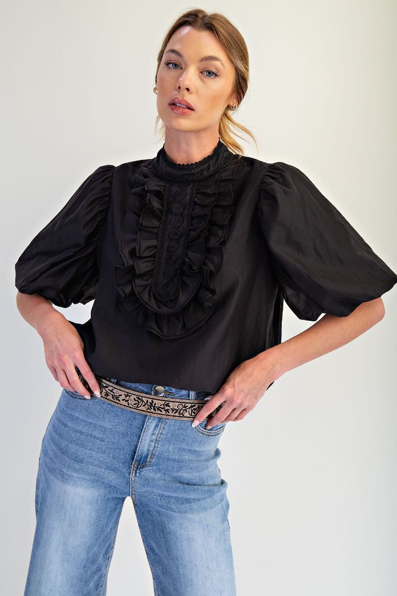 Bubble Sleeve Blouse Black
