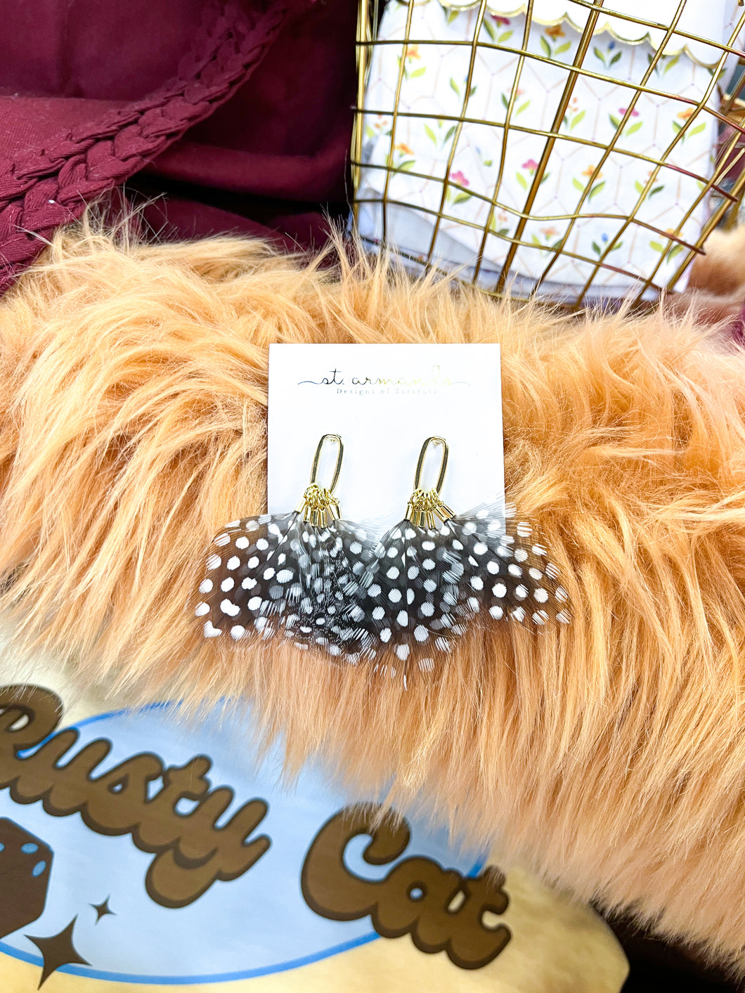 Spotted Feather Tassel Earrings