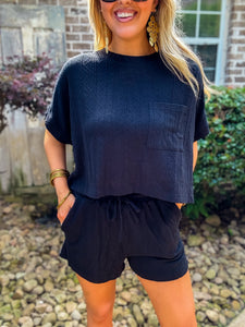 Black Woven Short Set