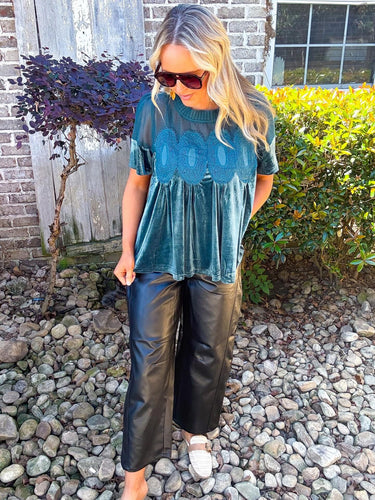 Velvet Mesh Top Teal Green