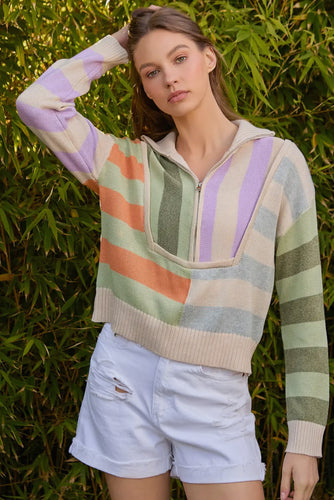 Color block Half Zip Sweater