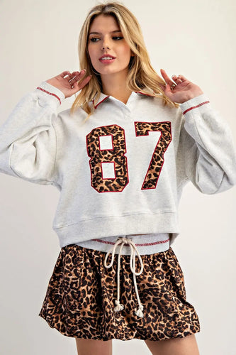 Gray Leopard Varsity Sweatshirt