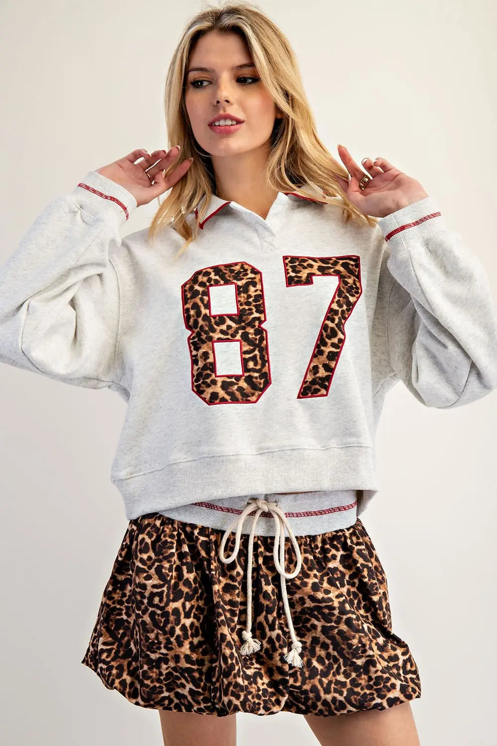 Gray Leopard Varsity Sweatshirt