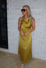 Load image into Gallery viewer, Chartreuse Halter Satin Maxi