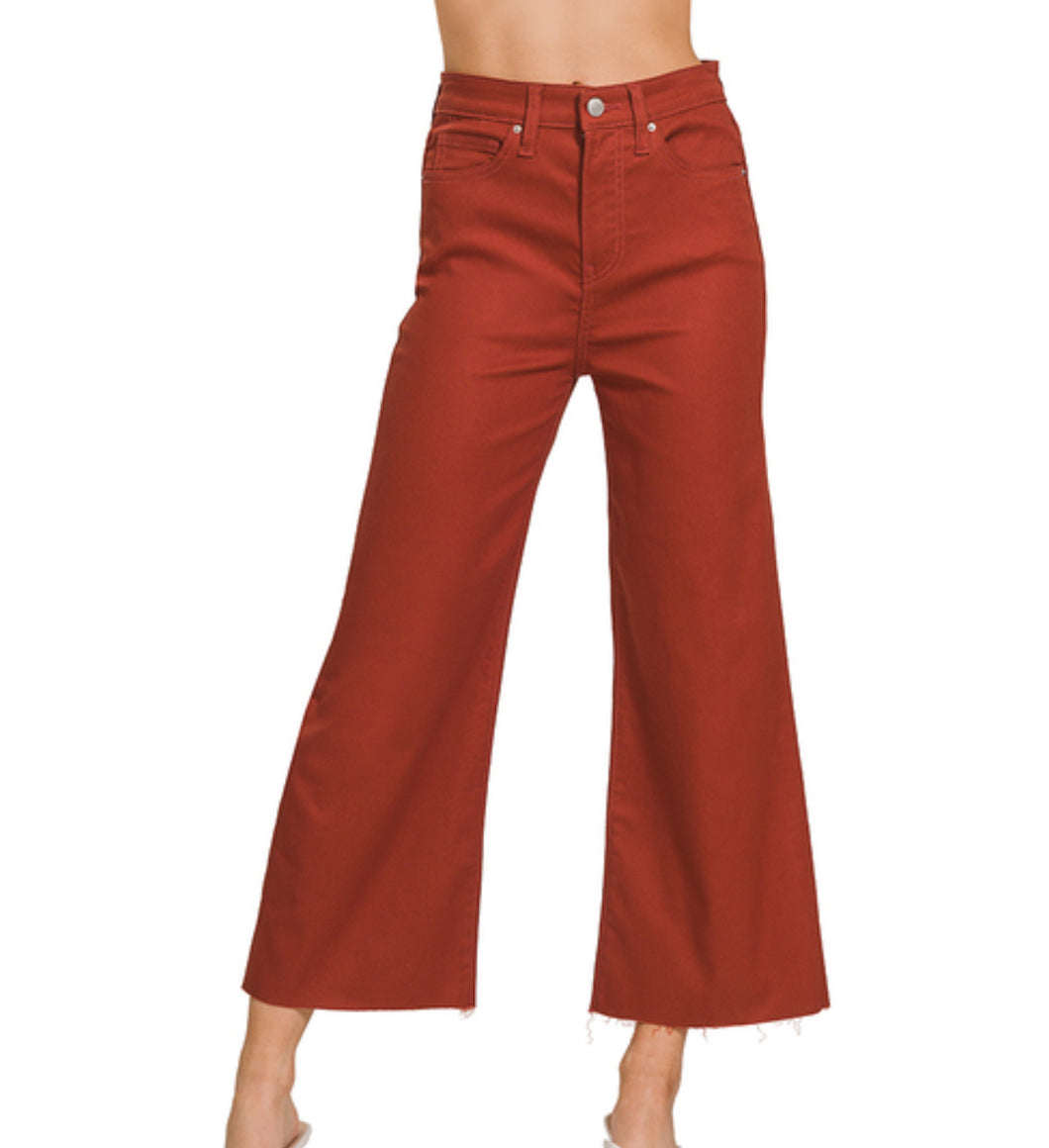 Rust Denim Wide Leg Pants
