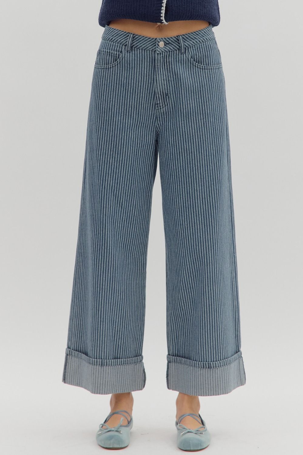 Striped Denim Cuffed Pants