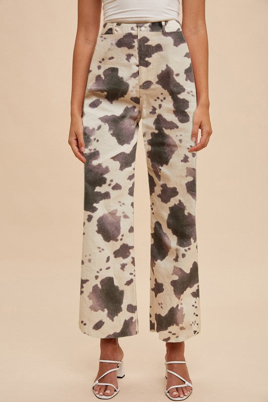 Cow Print Wide Leg Stretch Pants