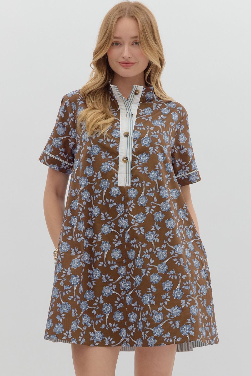 Clara Blue/Brown Button Dress