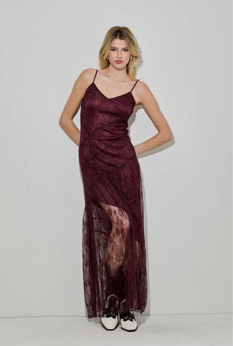 Maroon Lace Cami Dress