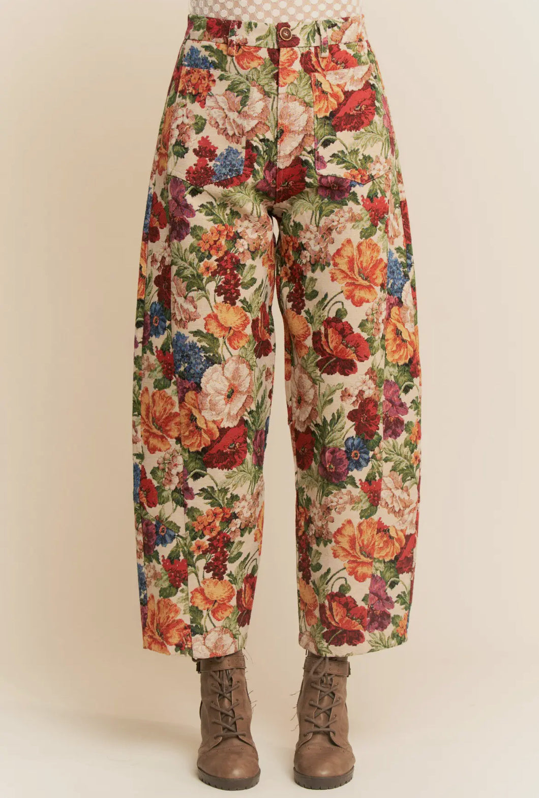 Floral Barrel Denim Pants